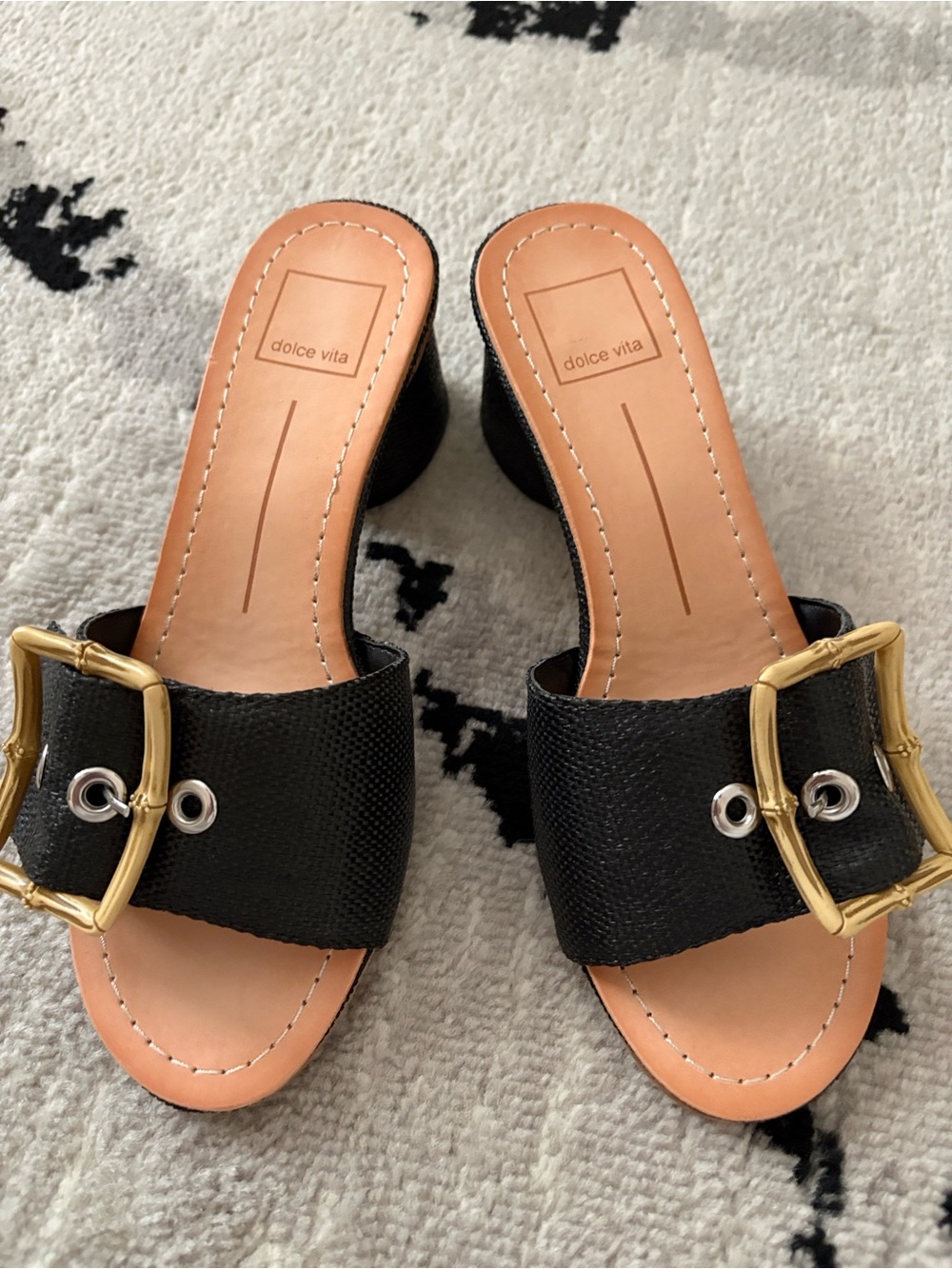 Dolce Vita Black Slide Mules with bamboo Buckle Accent - Picture 4 of 5